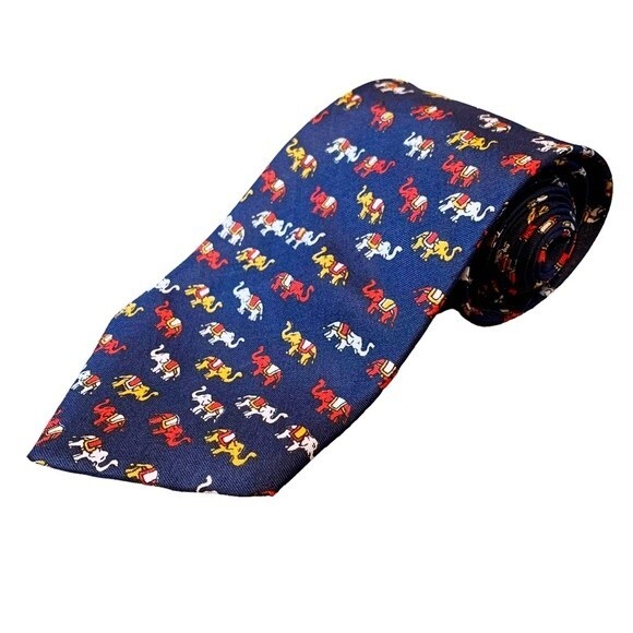 The Bombay Store Silk Elephant Blue Red Gold Neck Tie - Picture 5 of 5